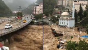 Artvin'de sel nedeniyle dereler taştı yollar kapandı